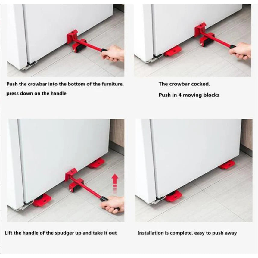 Set AT PERFORMANCE Echipament Pentru Mutat Mobila, Metal, Rosu, 5 Piese, Maxima 150 Kg